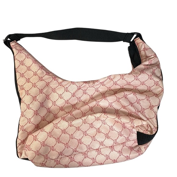 Vintage 90's RLL Lauren Ralph Lauren Pink Hobo Handbag Purse Monogram Nylon - Picture 3 of 7